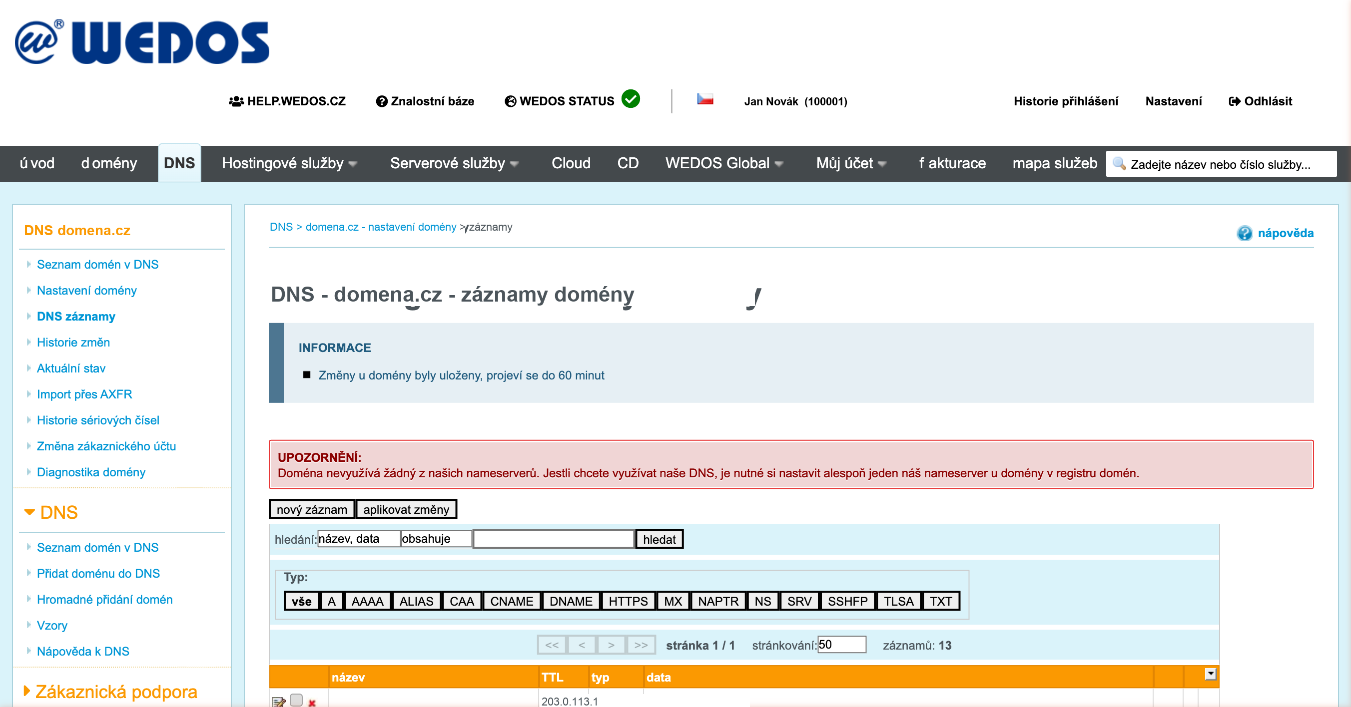 Krok 4: DMARC záznam uložen, změny aplikovány