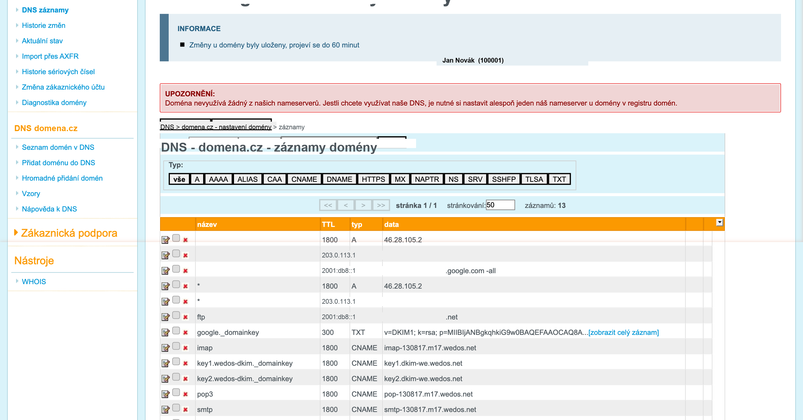 Krok 4: DKIM záznam uložen, změny aplikovány